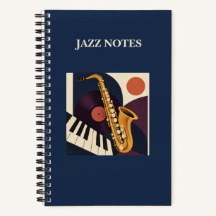 Cuaderno de música de saxofón y vinilo Notas de Ja