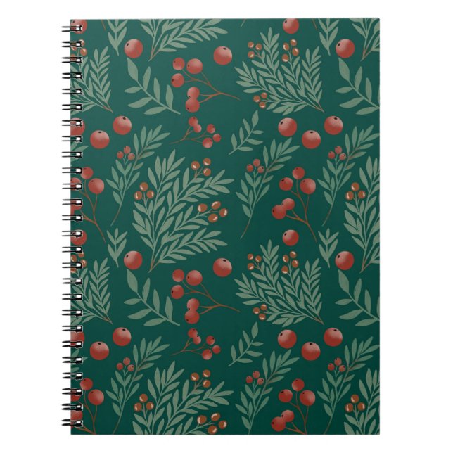 Cuaderno de Navidad de Bayas Rojas Botánicas (Frente)