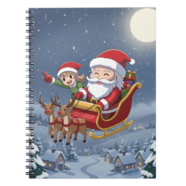 Cuaderno de Navidad de Santa y Elfo Chibi Adorable (Frente)