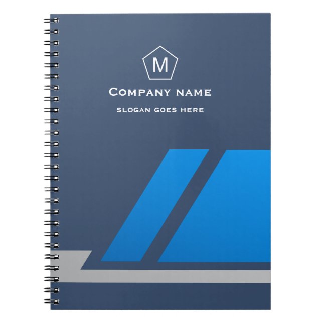 Cuaderno de negocios geométrico azul moderno (Frente)