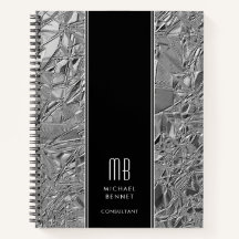 Cuaderno de Negocios Metálico Plateado con Monogra
