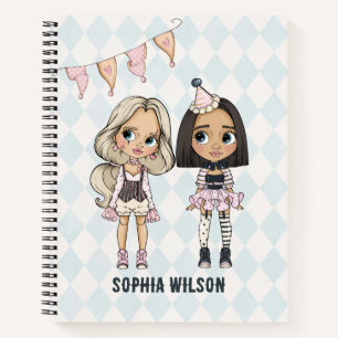 Cuaderno de niña arlequín rosa de la escuela de ci
