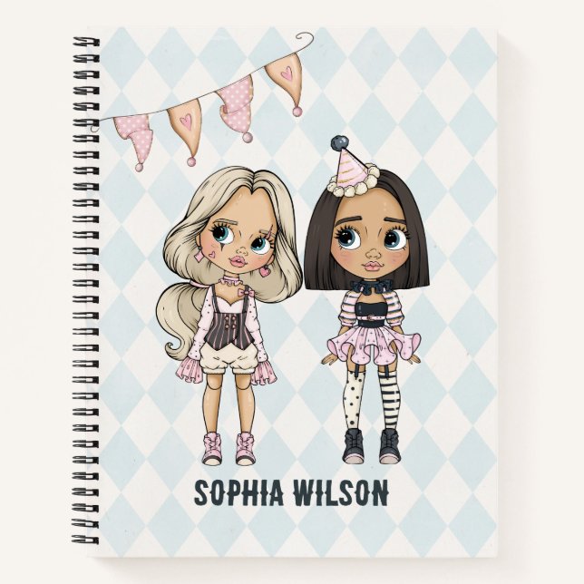 Cuaderno de niña arlequín rosa de la escuela de ci (Anverso)