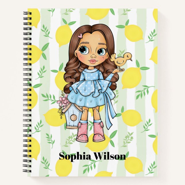 Cuaderno de niña con un pájaro y limones (Anverso)