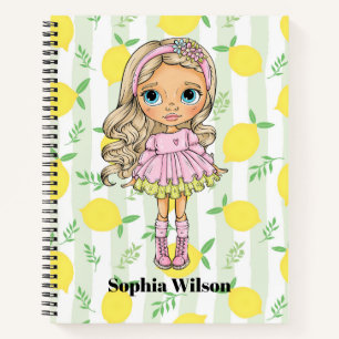 Cuaderno de niña rubia con limones