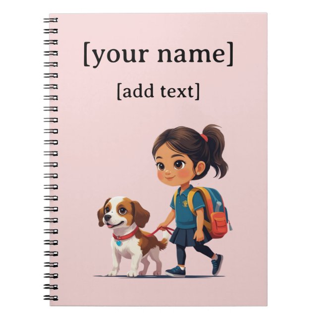 Cuaderno de Niña y Perro – Texto Personalizado (Frente)