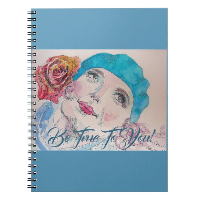 Cuaderno de niñas con boina de rosa roja Sé fiel (Frente)