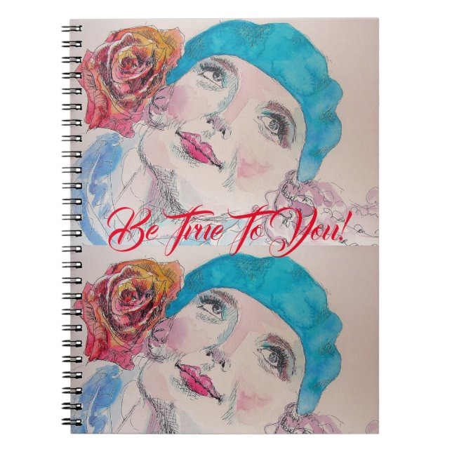 Cuaderno de niñas de chica con boina de rosa roja  (Frente)