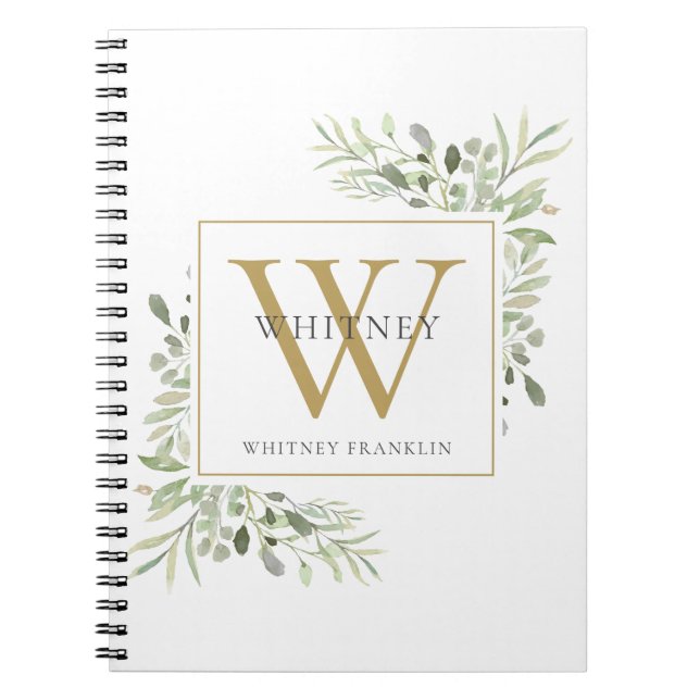 Cuaderno de nombre con monograma de oro de vegetac (Frente)