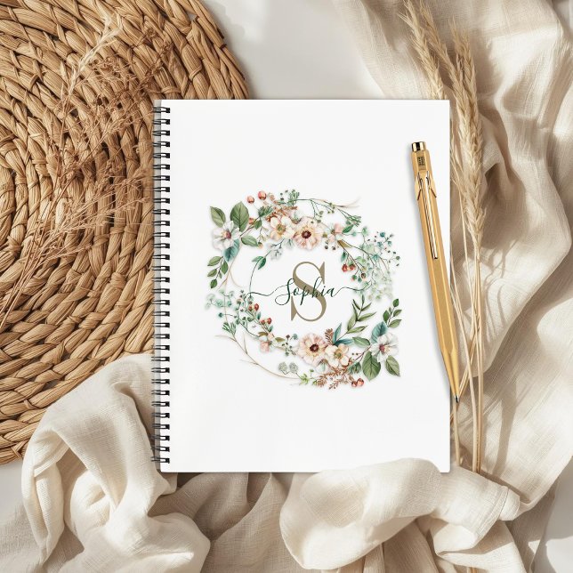 Cuaderno de nombre de monograma floral personaliza (Subido por el creador)