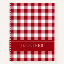 Cuaderno de Nombre Rojo y Blanco a Cuadros Gingham
