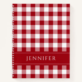 Cuaderno de Nombre Rojo y Blanco a Cuadros Gingham