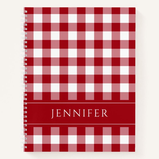 Cuaderno de Nombre Rojo y Blanco a Cuadros Gingham (Anverso)