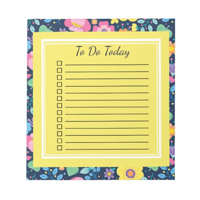 Cuaderno de notas azul marino con flores lindas pa (Frente)