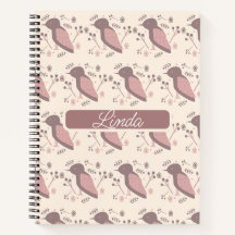 Cuaderno de notas Bohemian Birds Muted Pink Nombre