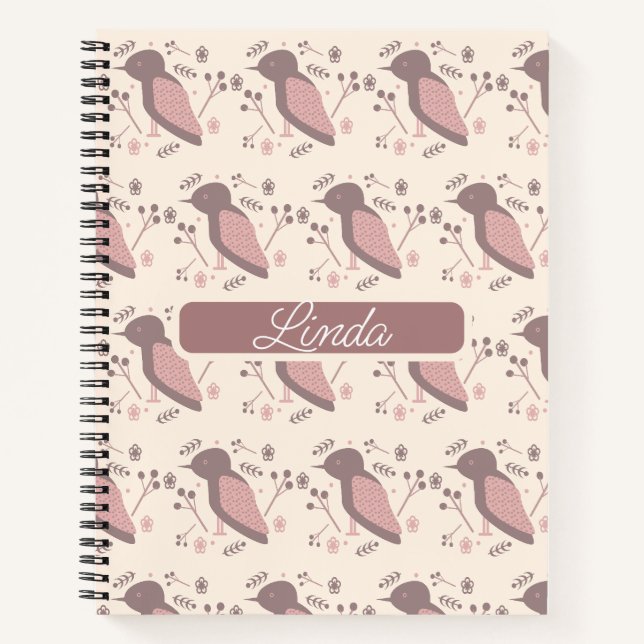 Cuaderno de notas Bohemian Birds Muted Pink Nombre (Anverso)