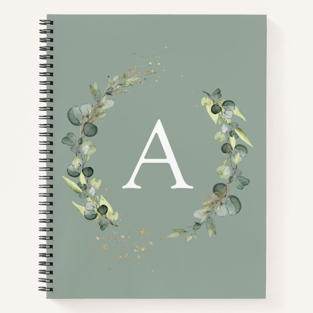 Cuaderno de notas botánico Monograma Eucalipto Ver (Anverso)