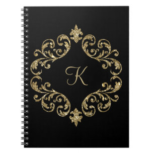 Cuaderno de notas con brillo dorado y negro Monogr