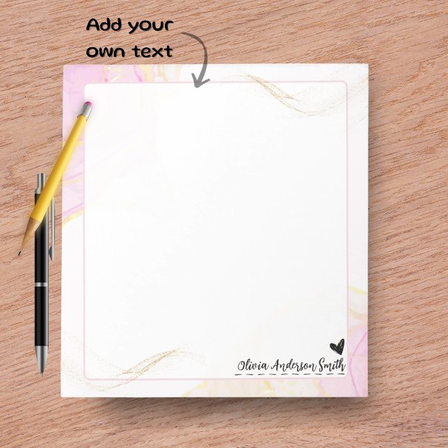 Cuaderno de notas con corazón de acuarela abstract (Blue Beige Floral Heart Custom Name Notepad)