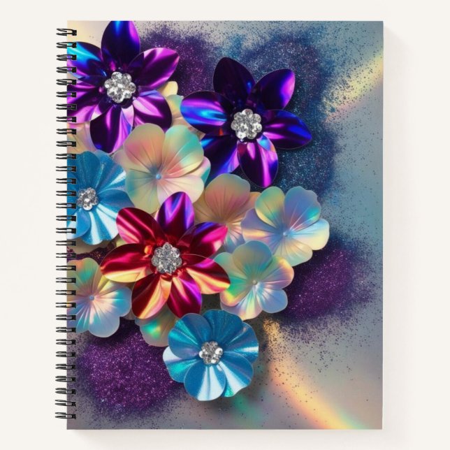 Cuaderno de notas con destellos de flor holográfic (Anverso)