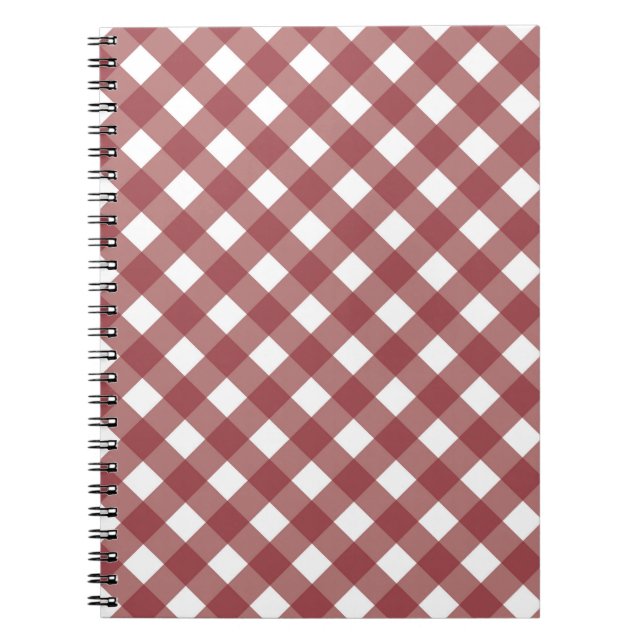 Cuaderno de notas con estampado de gingham granate (Frente)