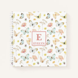 Cuaderno de notas con monograma de mariposas