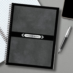 Cuaderno de notas con monograma negro gris ejecuti