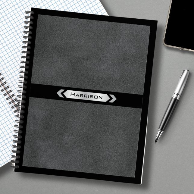 Cuaderno de notas con monograma negro gris ejecuti (A premium notebook designed with sophisticated style for the professional executive )
