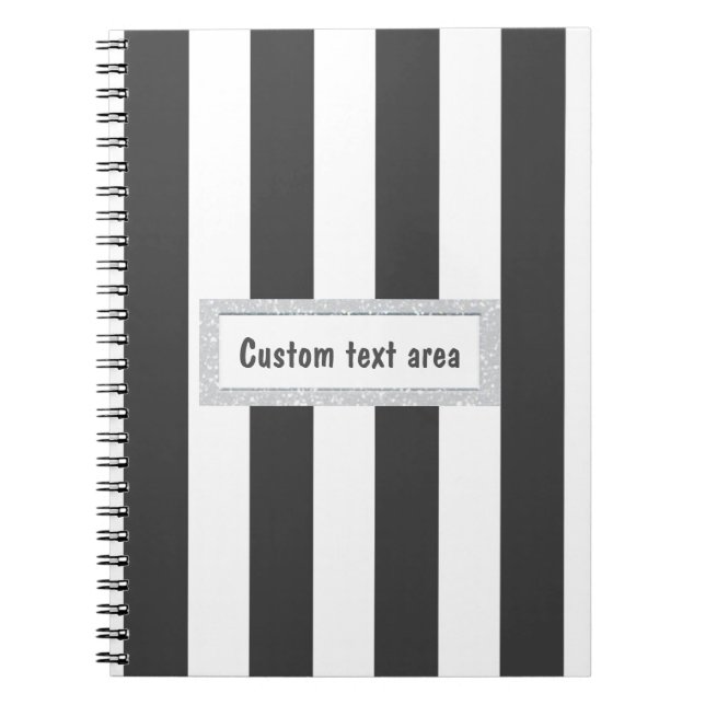 Cuaderno de notas con rayas verticales grises y bl (Frente)