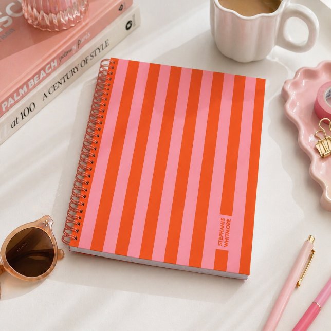 Cuaderno de Notas | Coral Rosa Rayas Audaces Prepp (A bold striped notebook journal with a playful modern look perfect for gifting or everyday use.)