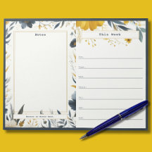 Cuaderno de notas de calendario semanal floral azu