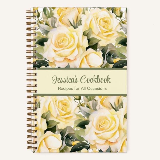 Cuaderno de notas de cocina con rosas amarillas y  (Anverso)