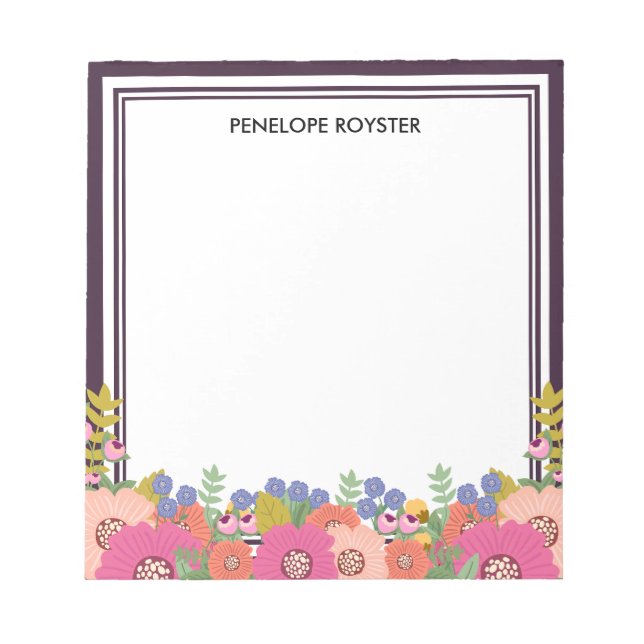 Cuaderno de notas de diseño floral ciruela oscura  (Frente)