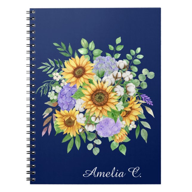 Cuaderno de notas de flores silvestres boho azul m (Frente)