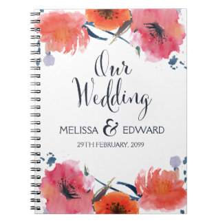 Cuaderno de notas de reloj floral de acuarela de m