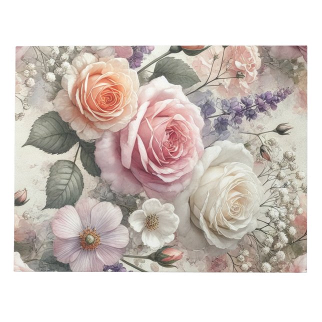Cuaderno de notas de rosas rosadas y blancas elega (Frente)