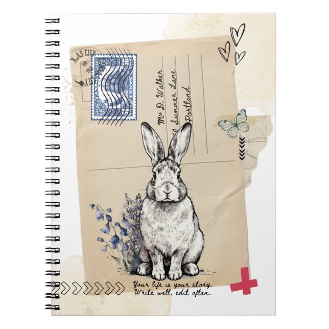 Cuaderno de notas del conejo de postal vintage (Frente)