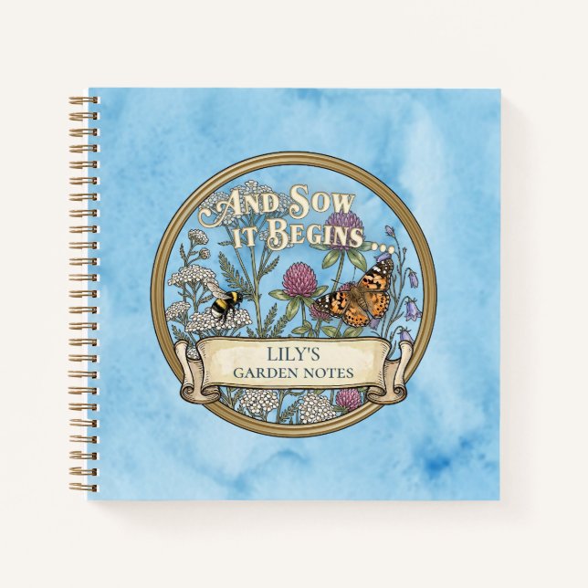 Cuaderno de notas del jardín de polinizadores azul (Anverso)