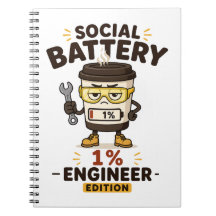 Cuaderno de notas divertido de ingeniero con bater