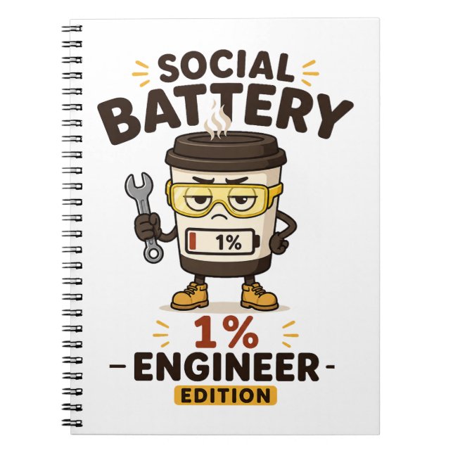 Cuaderno de notas divertido de ingeniero con bater (Frente)