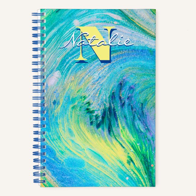 Cuaderno de notas en espiral de arte acuático azul (Anverso)