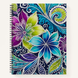 Cuaderno de notas en espiral de arte de Batik flor