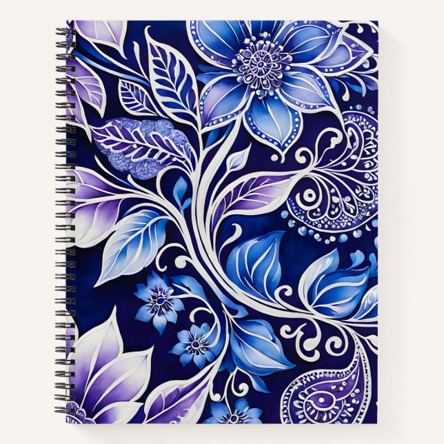 Cuaderno de notas en espiral de arte de Batik flor (Anverso)