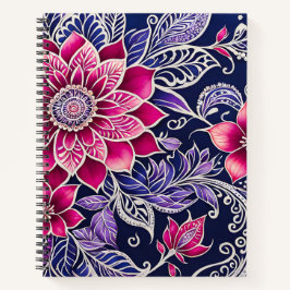 Cuaderno de notas en espiral de arte de Batik flor