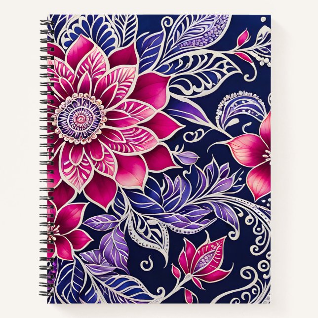Cuaderno de notas en espiral de arte de Batik flor (Anverso)