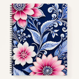 Cuaderno de notas en espiral de arte de Batik flor