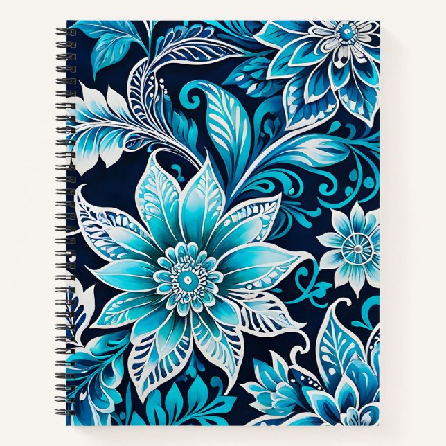 Cuaderno de notas en espiral de arte de Batik flor (Anverso)