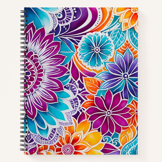 Cuaderno de notas en espiral de arte de Batik flor (Anverso)