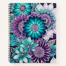 Cuaderno de notas en espiral de arte de Batik flor