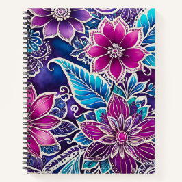 Cuaderno de notas en espiral de arte de Batik flor